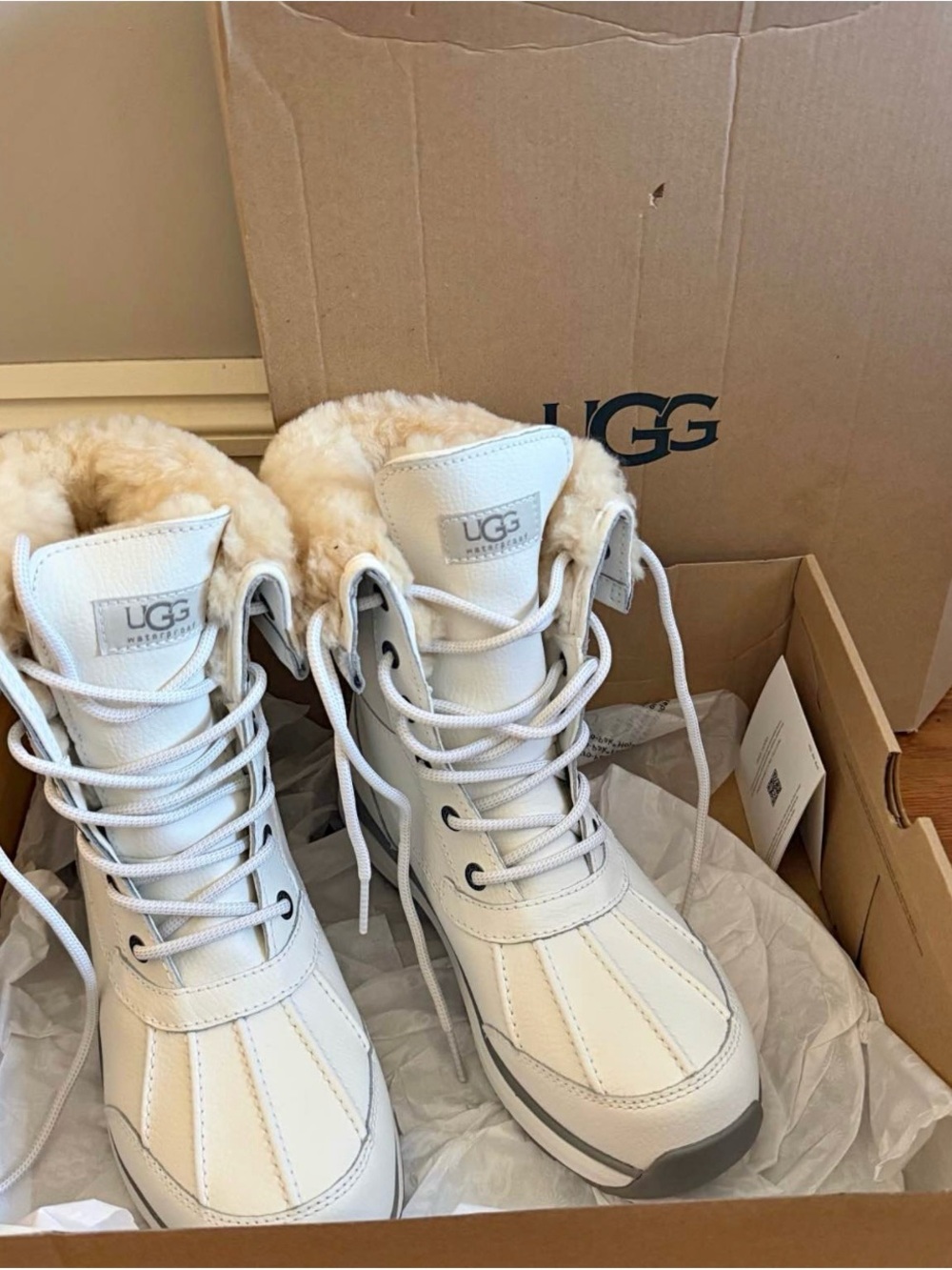 UGG White Shearling-Lined Lace-Up Winter Boots